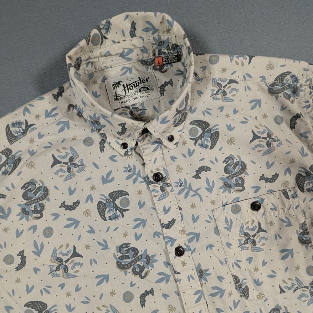Howler Brothers Button Down Shirt Mens Large Short Sleeve Nautical Print Cream